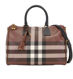 Medium Check Bowling Bag, Canvas, Brown, 9662, S/K/L, 3*